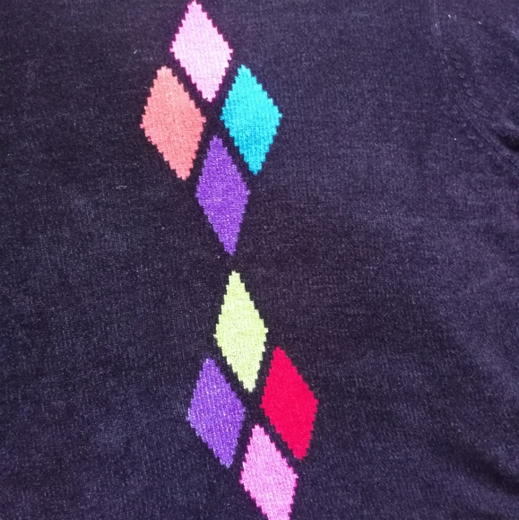 KAREN SCOTT Dark Brown Black Chenille Crew Neck Sweater Colourful Argyle 2X - Picture 6 of 8